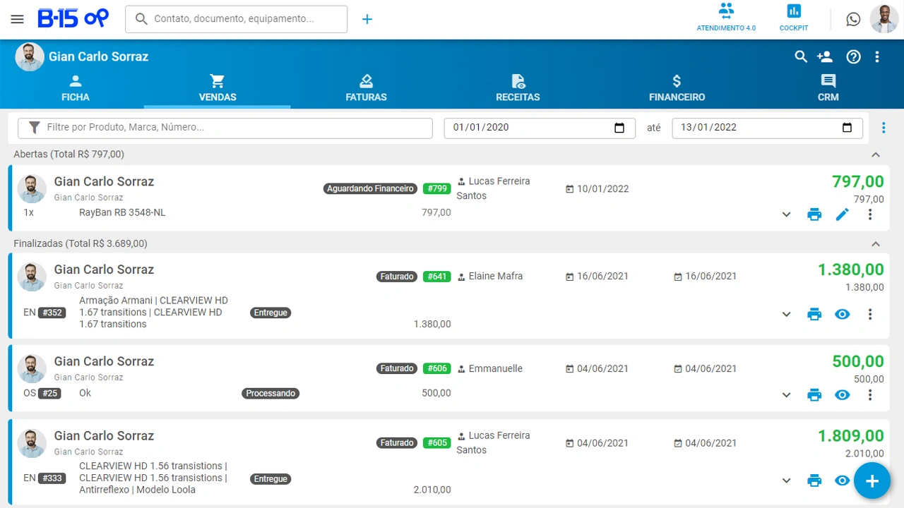 Visualizei todas as compras do seu cliente