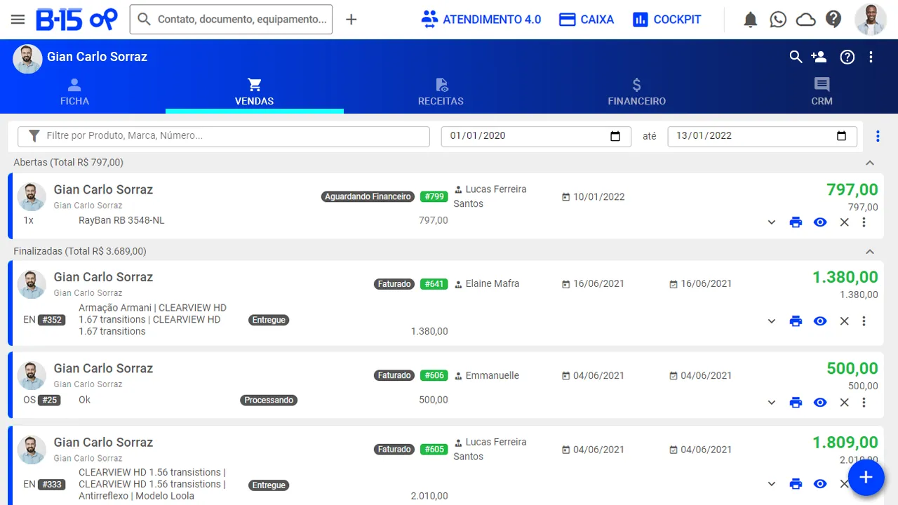Visualizei todas as compras do seu cliente